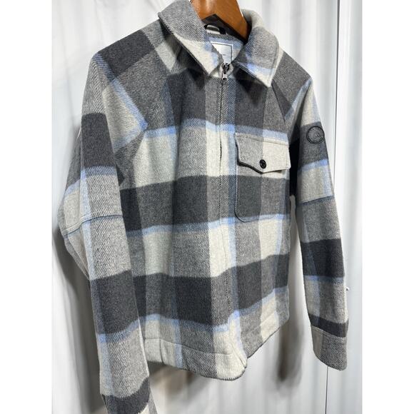 Alpine Design Plaid Wool Blend Zip Jacket Gray Blue Buffalo Check SZ M - Picture 6 of 11